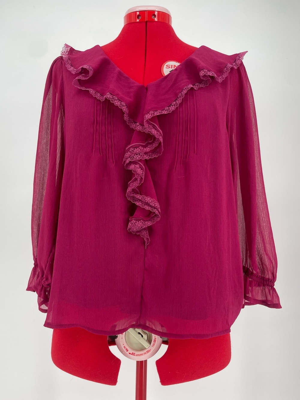 Lauren Conrad Magenta Pintuck Cottagecore Flounce Collar Peasant Blouse Lacey